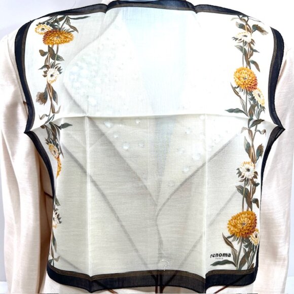 New Set of 2 RENOMA Paris Handkerchief , coton 17" Gray Beige Pink  Floral (35) - Picture 6 of 7